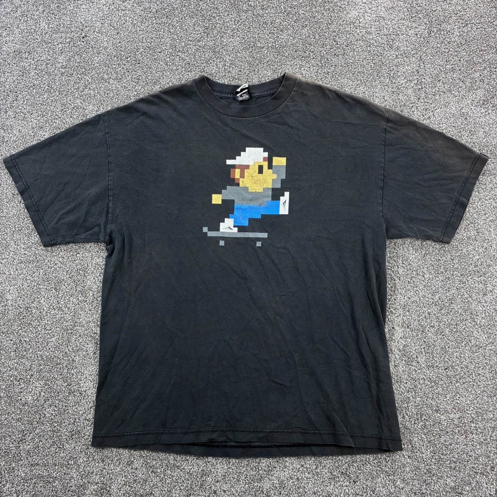 Vintage Lakai Skateboarding Shirt‎ Mens XL Black Pixelated Mario Nintendo Skater